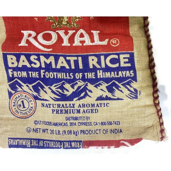 Royal Basmati Rice Empty Burlap Bag With Zip Top 14.5"  x 17.5" - Picture 5 of 6